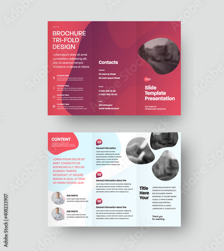 Vector trifold brochure with company information presentation, business concept.