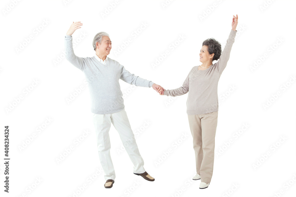 Oriental old couple dancing