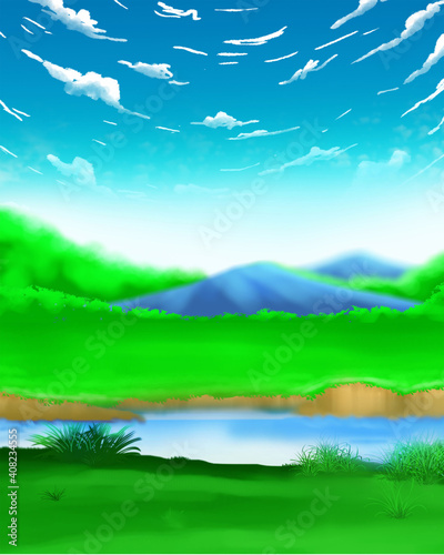 landscape with grass and blue sky © ekoafrian
