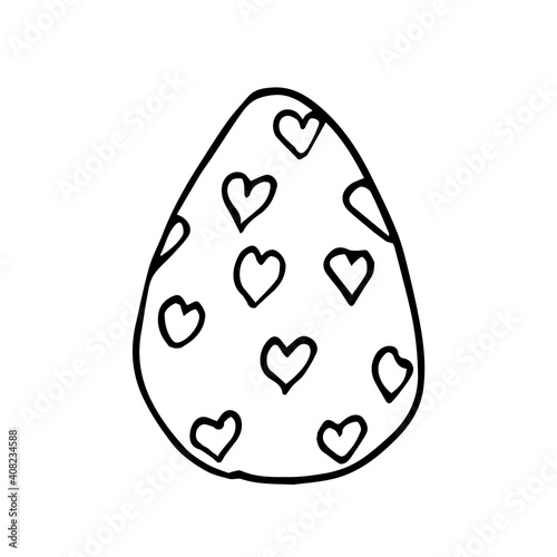 Vector easter egg doodle on white background isolated. Egg with hearts