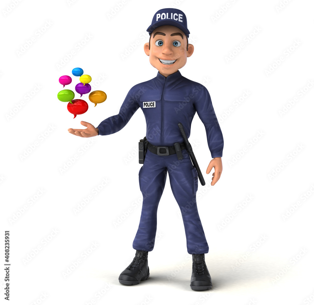 Fun 3D illustration of a cartoon Police Officer Fun 3D illustration of a cartoon Police Officer