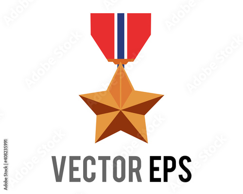 vector classic bronze military medal star icon with red, blue ribbon