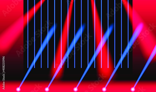 Concert stage with spotlight rays. Entertaiment scene background