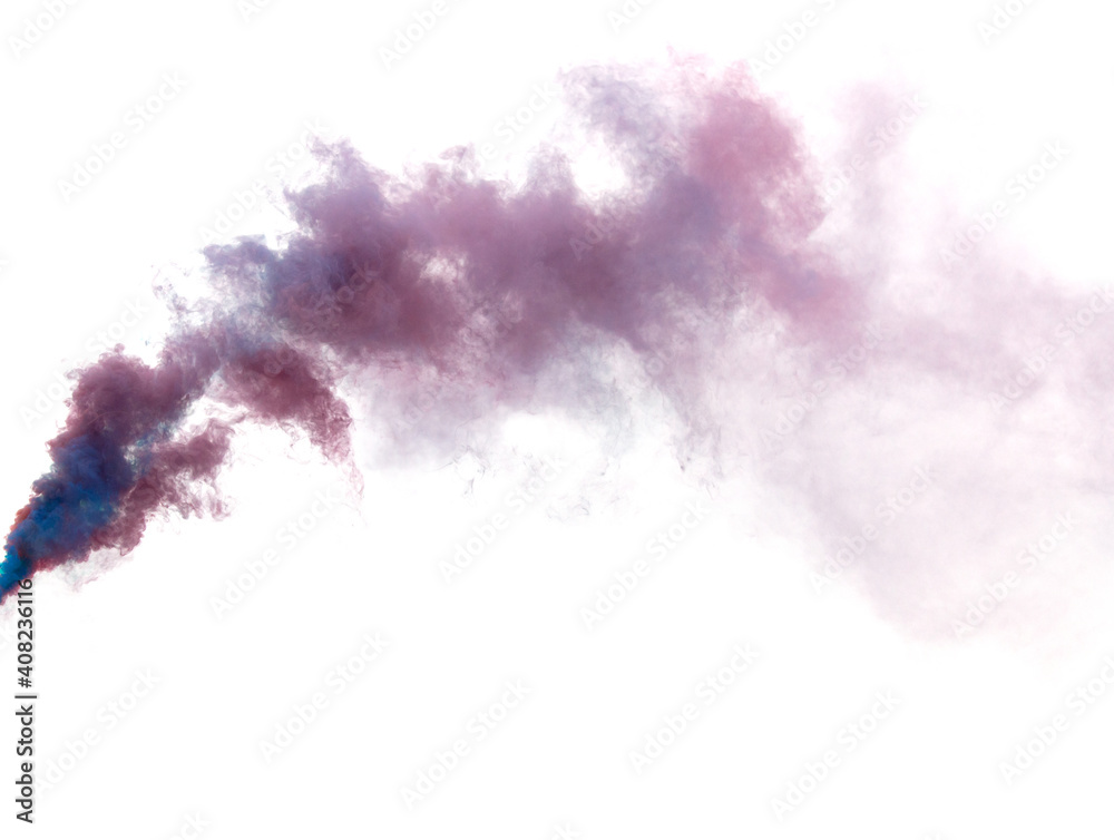 multicolored blue red smoke on white background