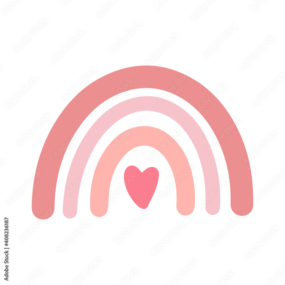 Vector baby rainbow illustration. Pink hand drawn nursery modern rainbow poster. Cute design for baby shower, kids clothes print, card. Scandinavian minimalist style. Vector baby rainbow illustration. Pink hand drawn nursery modern rainbow poster. Cute design for baby shower, kids clothes print, card. Scandinavian minimalist style.
