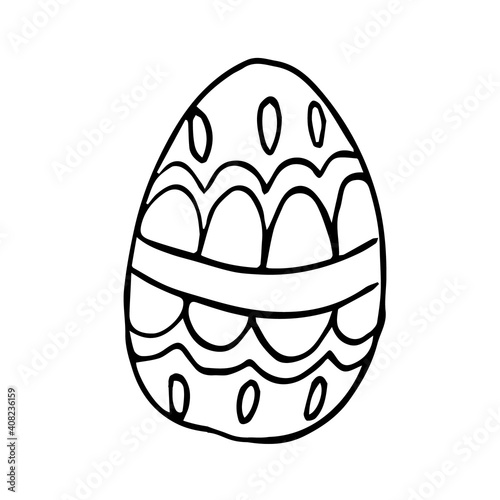Vector easter egg doodle on white background isolated. Egg with different ornaments on eggshell
