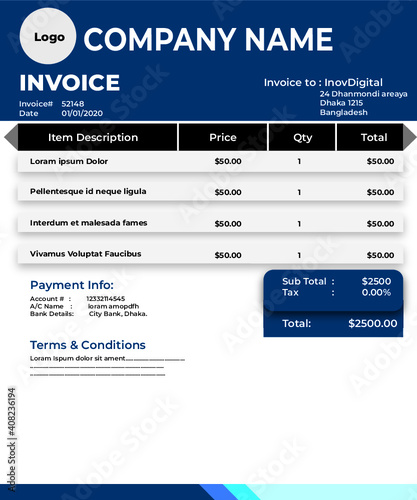 web design template with Invoice