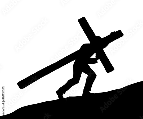 Men carry the cross. Vector drawing