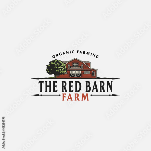 The Red Barn Badge Logo Design Inspiration For Farm. Barn Logo Design. Vector Barn
