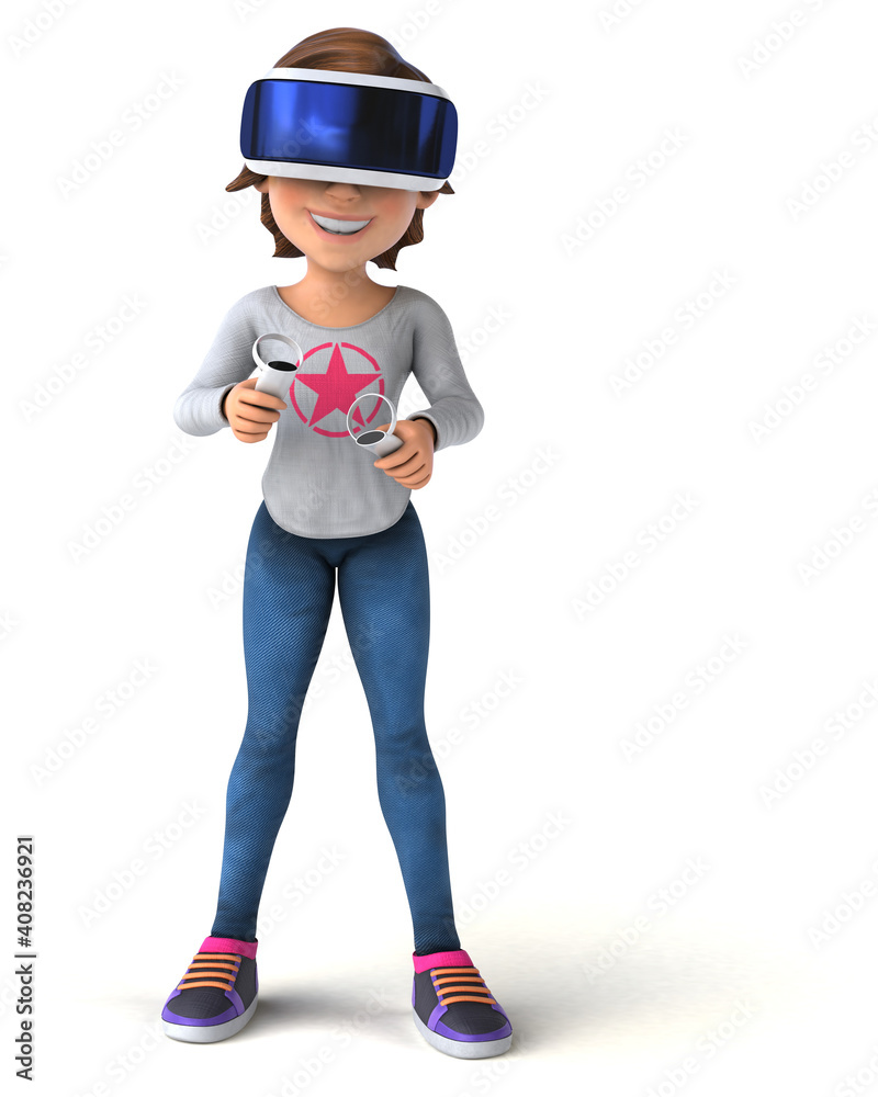 Fun 3D Illustration of a teenage girl with a VR Helmet Fun 3D Illustration of a teenage girl with a VR Helmet