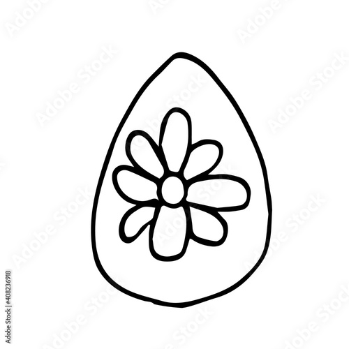 Vector easter egg doodle on white background isolated. Egg with a flower on the eggshell