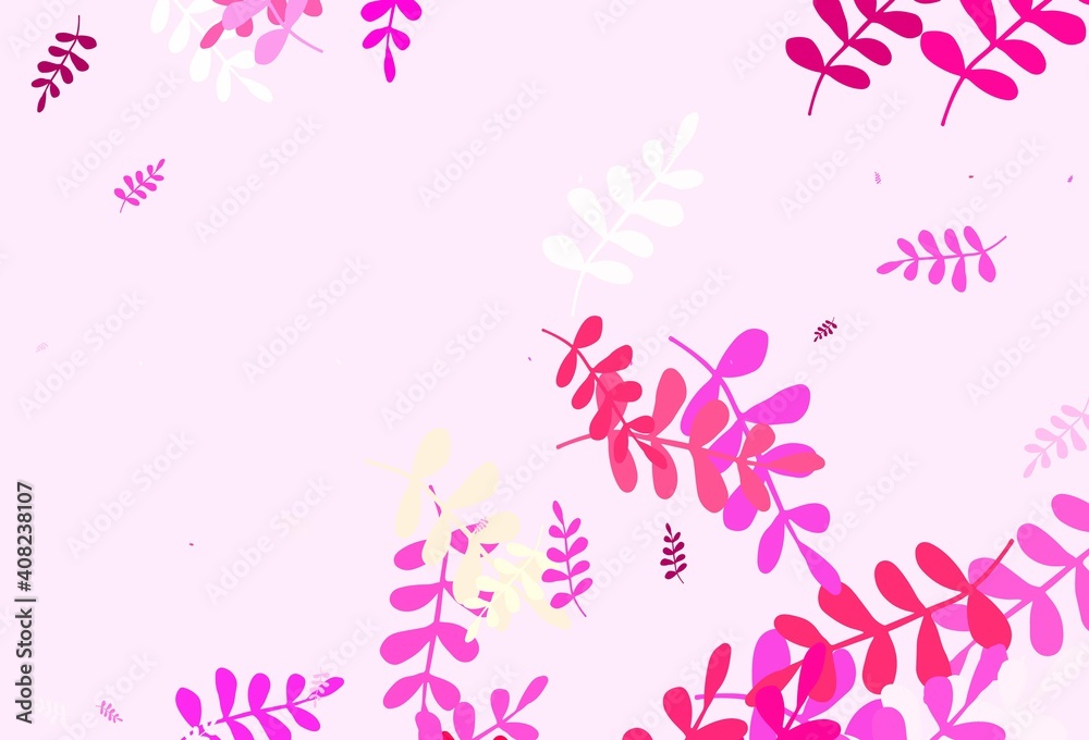 Light Pink, Yellow vector natural background with leaves.
