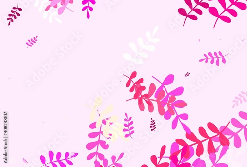 Light Pink, Yellow vector natural background with leaves.