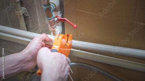 repair of plumbing in the house, close up