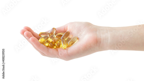 Isolated hand with fish oil