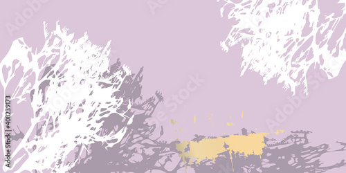 Abstract botanical background with realistic plants  paint strokes and golden texture. Isolated shapes under clipping mask for easy editing. Pastel colored creative  vector template