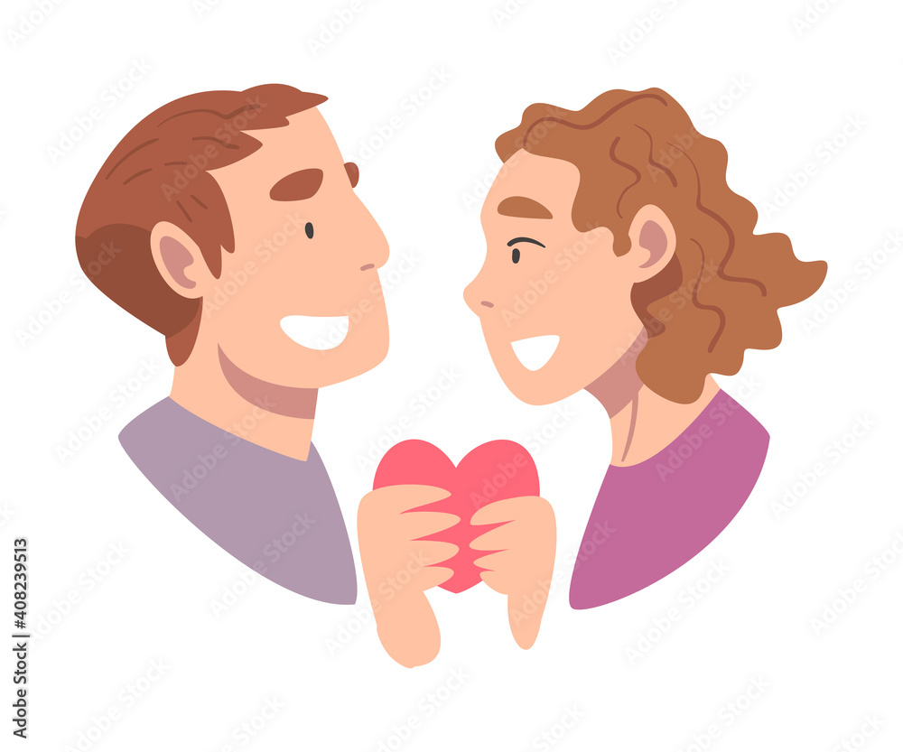 Enamored Couple in Love Holding Heart Feeling Devotion Vector Illustration Enamored Couple in Love Holding Heart Feeling Devotion Vector Illustration