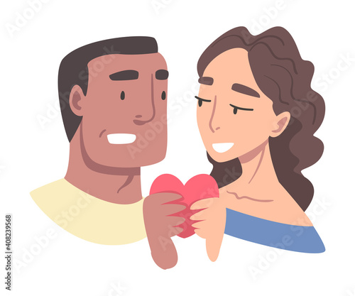 Enamored Couple in Love Holding Heart Feeling Devotion Vector Illustration