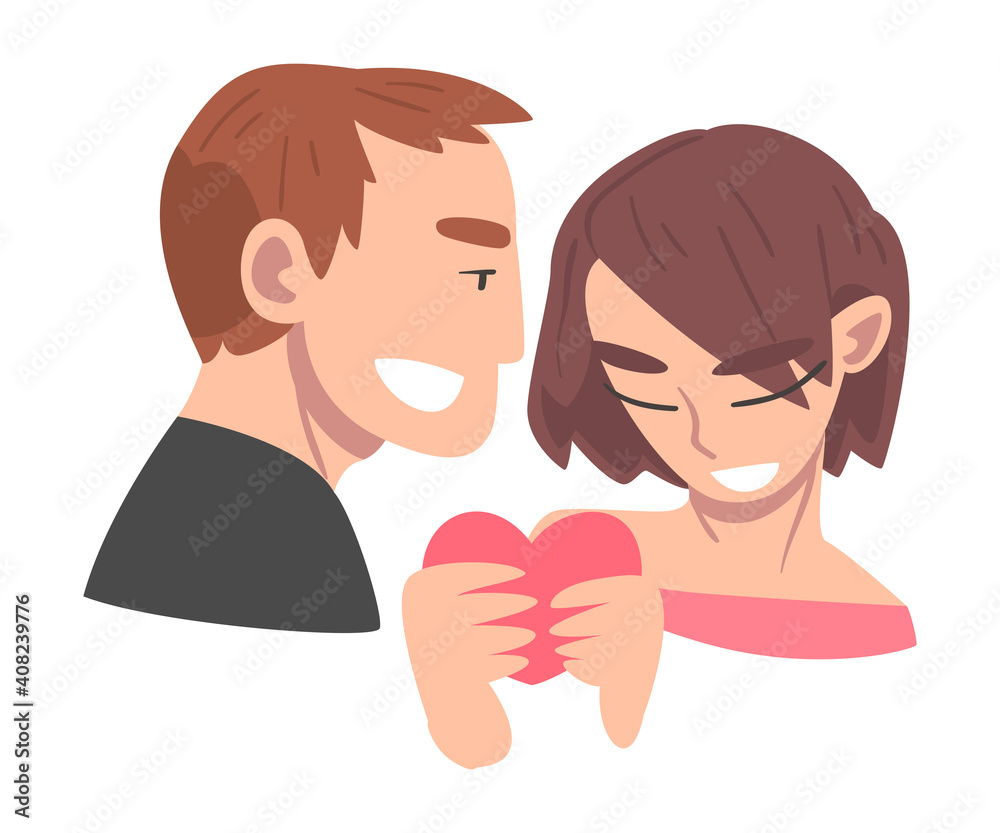 Enamored Couple in Love Holding Heart Feeling Devotion Vector Illustration Enamored Couple in Love Holding Heart Feeling Devotion Vector Illustration