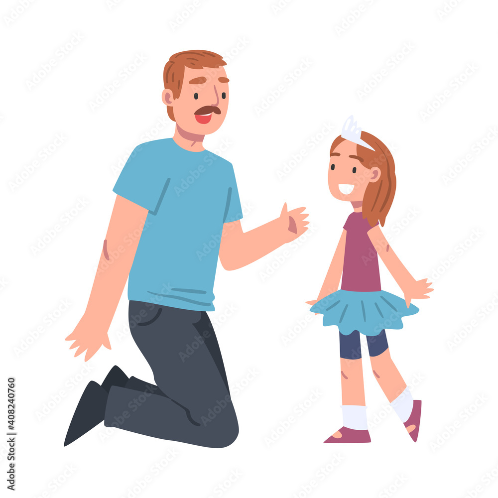 Moustached Dad Playing with His Daughter Wearing Crown Vector Illustration Moustached Dad Playing with His Daughter Wearing Crown Vector Illustration