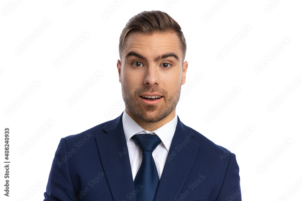 portrait of amazed guy opening mouth and grimacing in a surprised manner portrait of amazed guy opening mouth and grimacing in a surprised manner