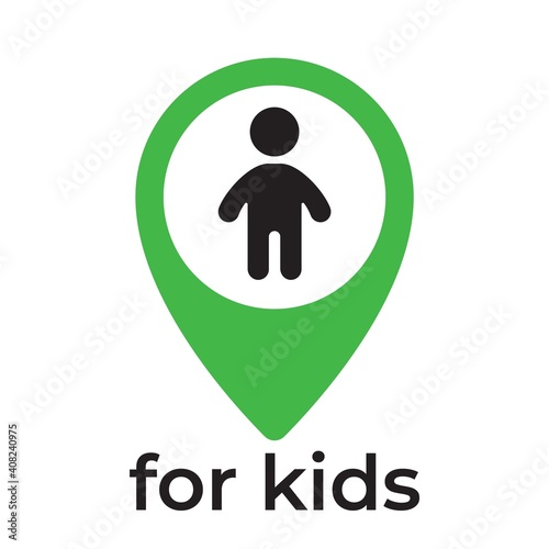 Kid friendly emblem - vector badges and icon designs in simple linear style - sticker for child cafe, play zone and area. Location, playground, kindergarten, entertainment center.