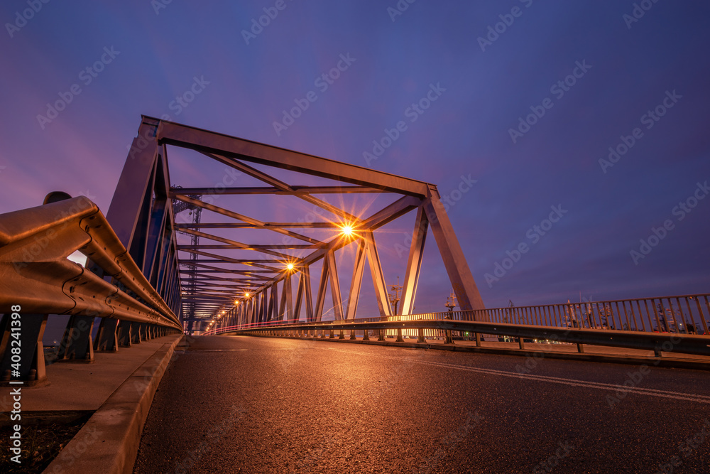 Road on a steel truss bridge