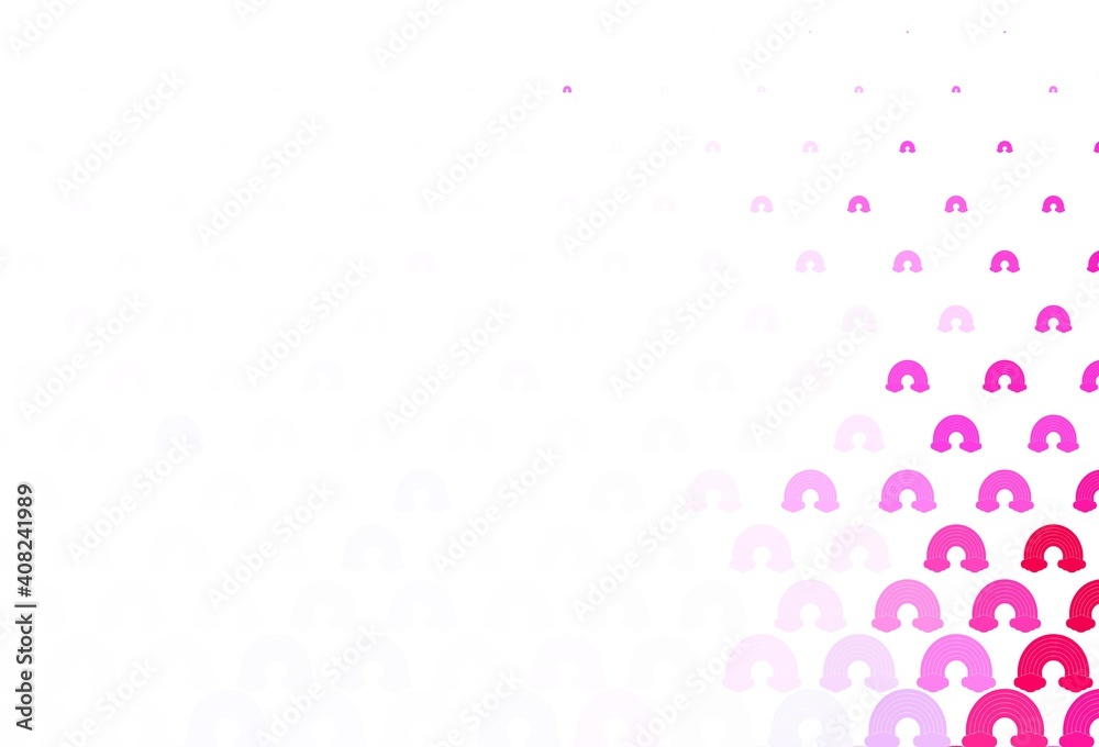 Light Purple, Pink vector backdrop with rainbows, clouds. Light Purple, Pink vector backdrop with rainbows, clouds.