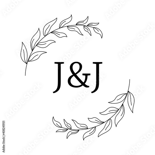 Abstract line elegant floral frame as element for wedding, birthday, Valentines day and other romantic design. Linear branches with leaves. Vector illustration for save the date card