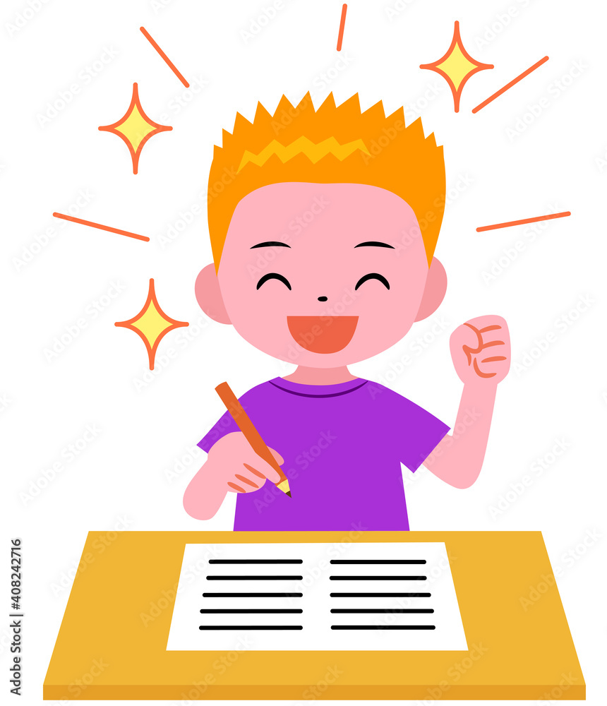 A boy studying and doing school homework holding a pencil A boy studying and doing school homework holding a pencil