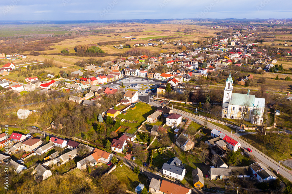 Panoramic view from above on the village Wlodowice. Poland