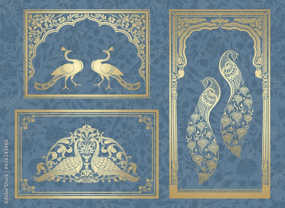 peacock motif designs, textile , Rajasthan, royal India	