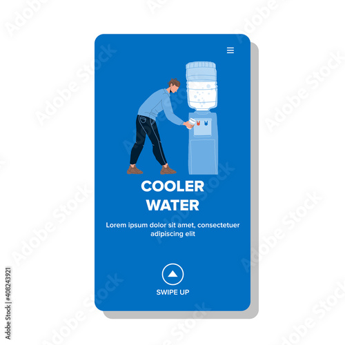 Cooler Water Filling Man In Plastic Cup Vector