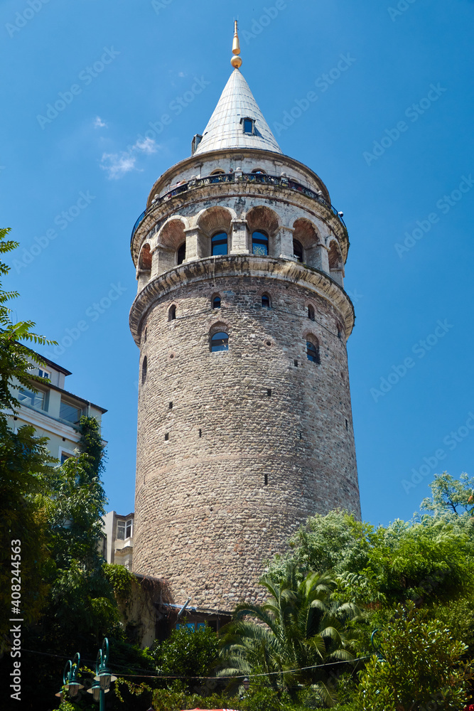Details of the Galata Tower in Istanbul with its arched windows
