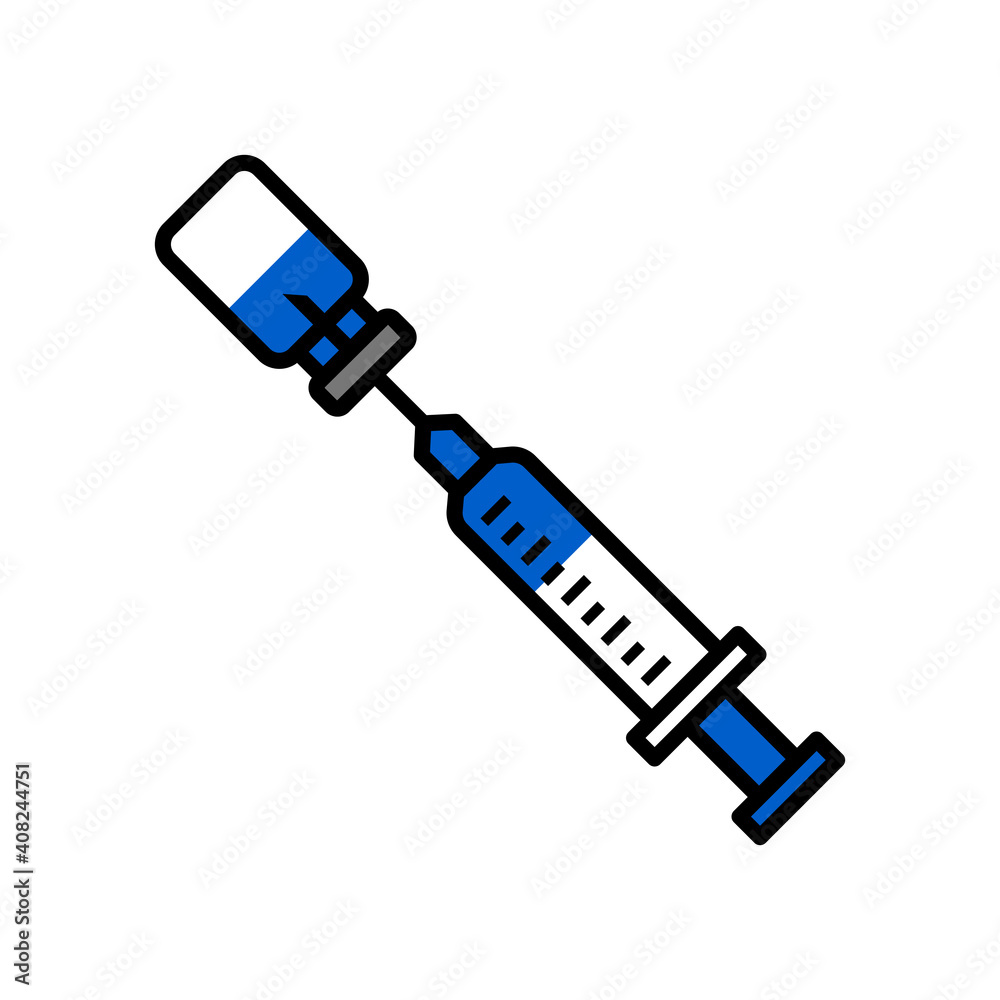 Syringe icon with needle and vial isolated white
