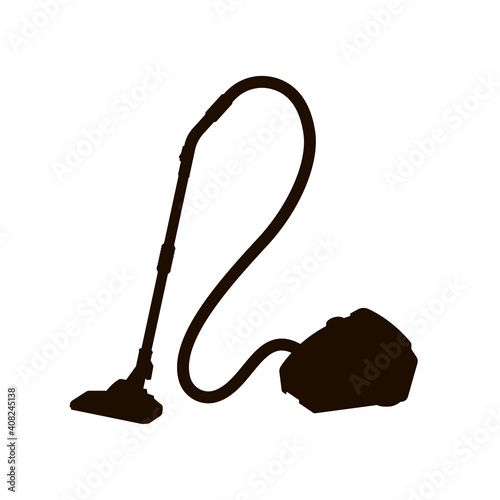 Black silhouette of vacuum cleaner. Isolated hoover. Housework equipment icon. Domestic device for cleaning