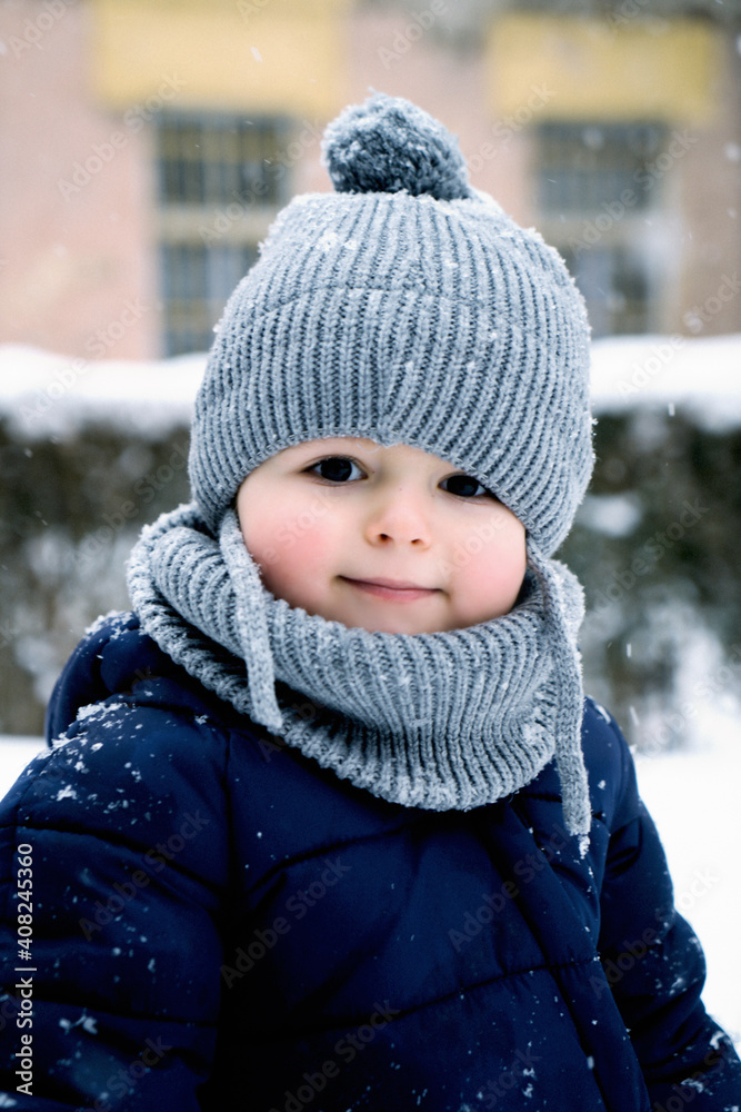 winter close up outdoor portrait of adorable dreamy baby winter close up outdoor portrait of adorable dreamy baby