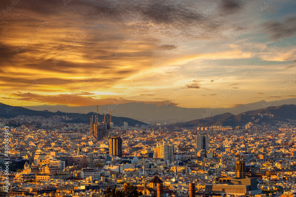 Barcelona cityscape at sunset overlook