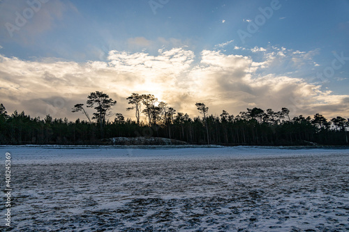winter landscape from the beach on the Baltic Sea with snow in Poland in Jastrz  bia G  ra.