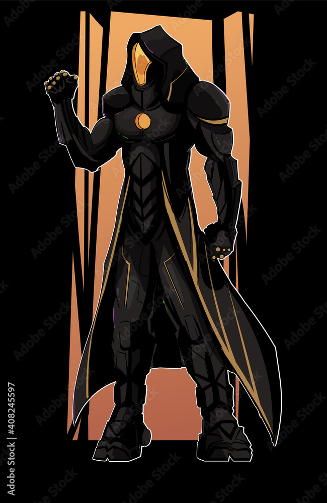 Sci fi is a futuristic fighter super soldier in a black suit in the cyberpunk style