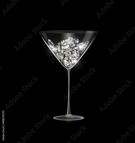 black background and glass of wine with light jewel diamond