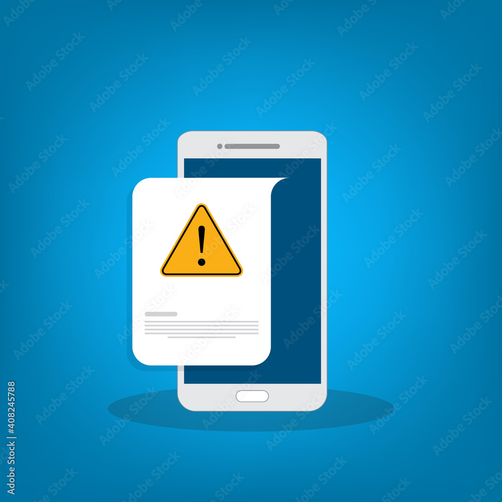 Mobile phone with a warning sign Mobile phone with a warning sign