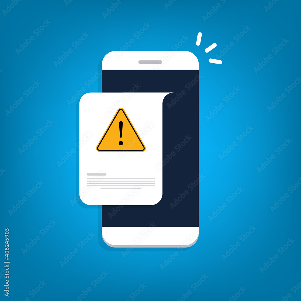 Mobile phone with a warning sign Mobile phone with a warning sign