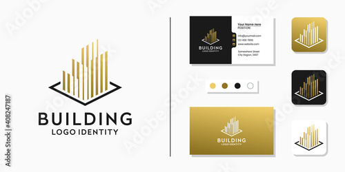 Building construction logo and business card design template