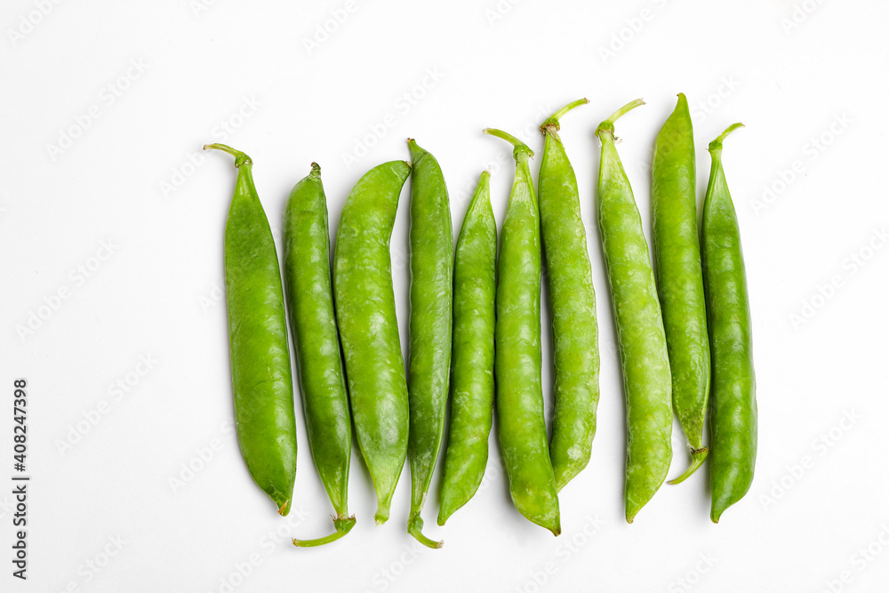green pea pod, green peas, white background green pea pod, green peas, white background