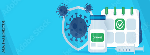 Coronavirus vaccine planning concept, covid-19. Horizontal web banner with empty space.