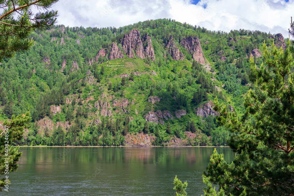 The Yenisei River in Krasnoyarsk. One of the greatest rivers in the world in the Russian Siberian taiga.