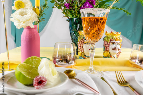 Quadro em tela Spring table set for a party. Mise en place