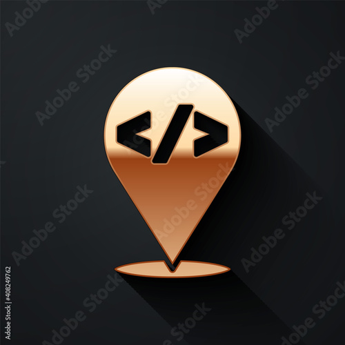 Gold Web design and front end development icon isolated on black background. Long shadow style. Vector.