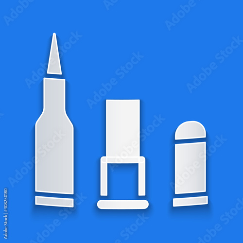 Paper cut Bullet icon isolated on blue background. Paper art style. Vector.